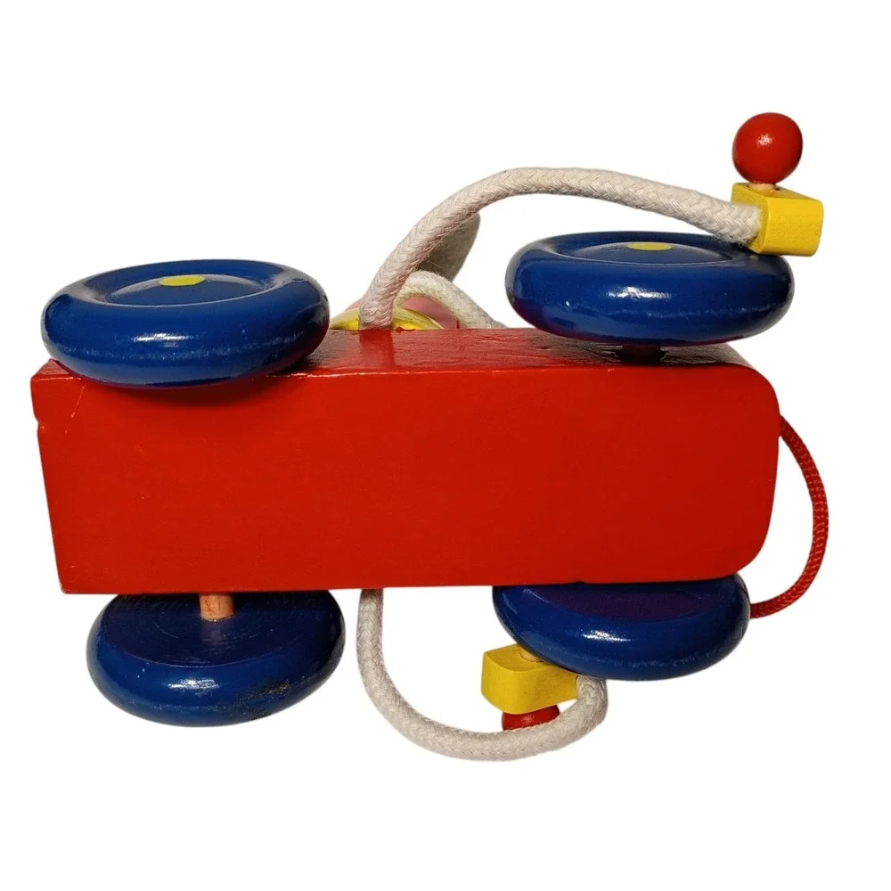Vintage Toy Pull‎ Along Mouse Wooden Tricycle Bike Colorful Felt Ears